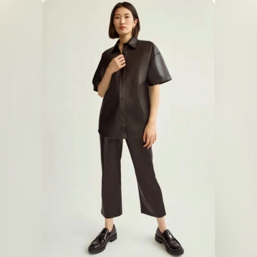 Aritzia - Babaton | Vegan Leather Black Oversized Shirt | Size S